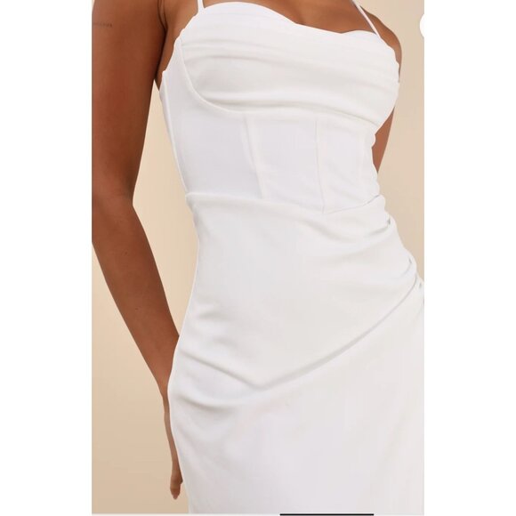 Lulus Always Turning Heads White Bustier Tulip Midi Dress Sz Medium Womens White - Picture 5 of 16